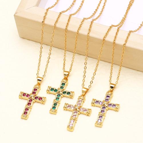 Cubic Zircon Micro Pave Brass Necklace, with 5cm extender chain, Cross, plated, fashion jewelry & micro pave cubic zirconia, more colors for choice, nickel, lead & cadmium free, 19x29mm, Length:45 cm, Sold By PC