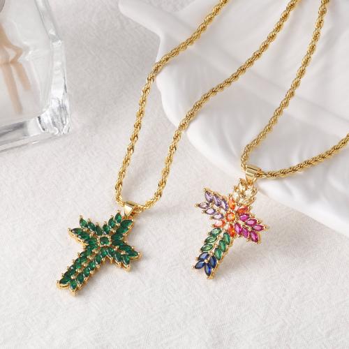 Brass Necklace, with 5cm extender chain, Cross, plated, fashion jewelry & with rhinestone, more colors for choice, nickel, lead & cadmium free, 23x31mm, Length:40 cm, Sold By PC