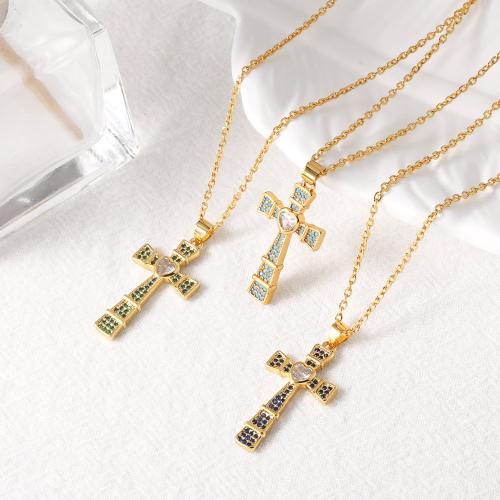 Cubic Zircon Micro Pave Brass Necklace, with 5cm extender chain, Cross, gold color plated, fashion jewelry & different designs for choice & micro pave cubic zirconia, more colors for choice, nickel, lead & cadmium free, 16x30mm, Length:45 cm, Sold By PC