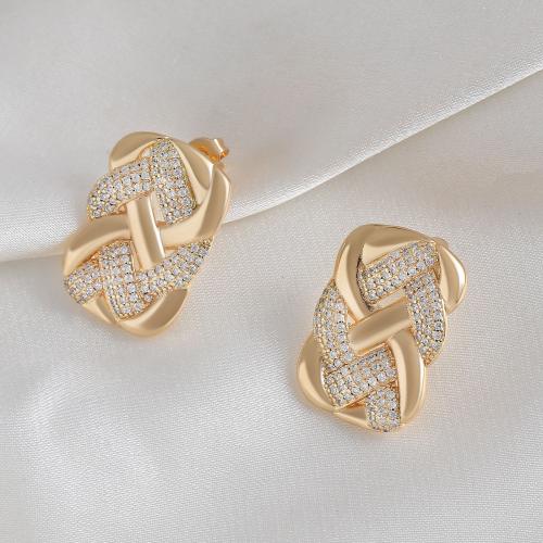 Cubic Zirconia Micro Pave Brass Earring, gold color plated, fashion jewelry & micro pave cubic zirconia & for woman, Sold By Pair