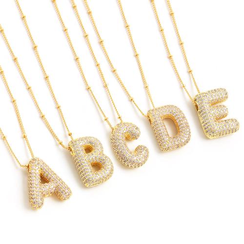 Collier en laiton cubique Zircon Micro Pave, avec 1.96 Inch chaînes de rallonge, Lettre d’alphabet, Placage de couleur d'or, modèles différents pour le choix & pavé de micro zircon & pour femme, Longueur:17.71 pouce, Vendu par PC