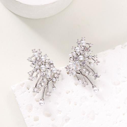 Tibetan Style Stud Earring, with Plastic Pearl, plated, different size for choice & for woman & with rhinestone, Sold By Pair