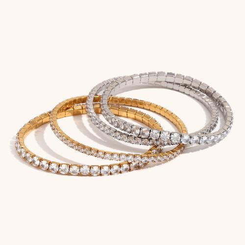 Stainless Steel Jewelry Bracelet, 304 Stainless Steel, plated, elastic & different size for choice & micro pave cubic zirconia & for woman, more colors for choice, Sold By PC