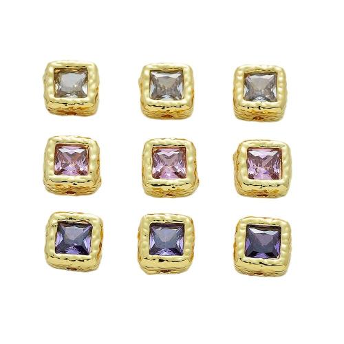 Cubic Zirconia Micro Pave Brass Beads, Square, 18K gold plated, DIY & micro pave cubic zirconia, more colors for choice, 8x4.50mm, Hole:Approx 1mm, 2PCs/Bag, Sold By Bag