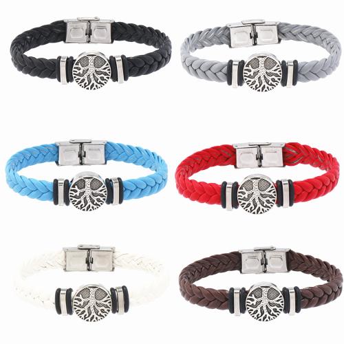 PU Leather Cord Bracelets, with 304 Stainless Steel & Tibetan Style, handmade, fashion jewelry & for man, more colors for choice, Sold By PC