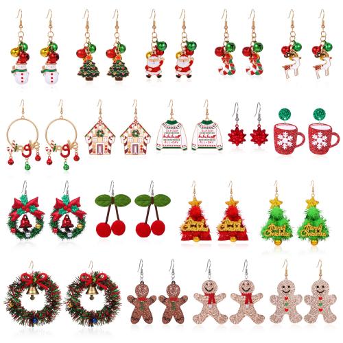 Boucles d'oreilles de Noël, alliage de zinc, Conception de Noël & styles différents pour le choix & pour femme & émail, Vendu par paire