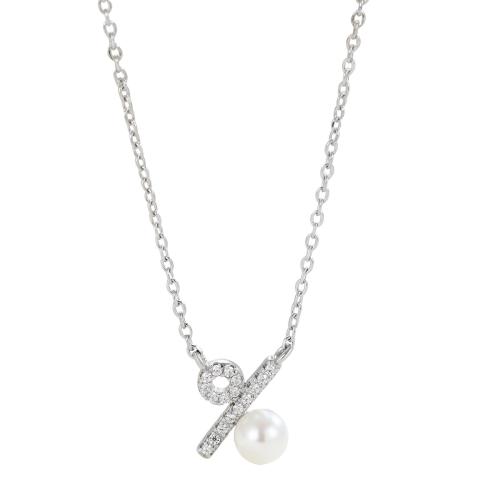 Cubic Zircon Micro Pave 925 Sterling Silver Necklace, with Plastic Pearl, with 5CM extender chain, micro pave cubic zirconia & for woman, silver color, Length:Approx 40 cm, Sold By PC