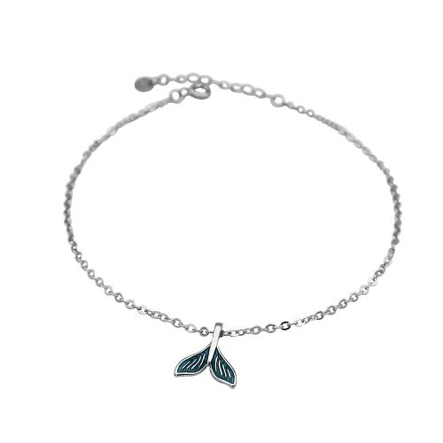 Fashion Sterling Silver Anklet, 925 Sterling Silver, with 3CM extender chain, for woman & enamel, silver color, Length:Approx 20 cm, Sold By PC