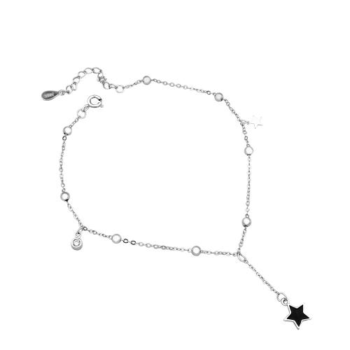 Fashion Sterling Silver Anklet, 925 Sterling Silver, with 3CM extender chain, Star, micro pave cubic zirconia & for woman & enamel, silver color, Length:Approx 20 cm, Sold By PC