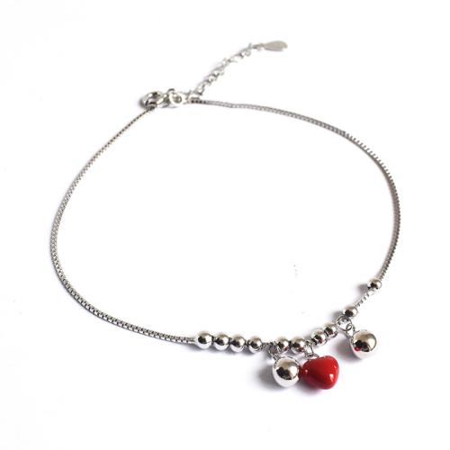 Fashion Sterling Silver Anklet, 925 Sterling Silver, with 3CM extender chain, Heart, for woman & enamel, silver color, Length:Approx 20 cm, Sold By PC