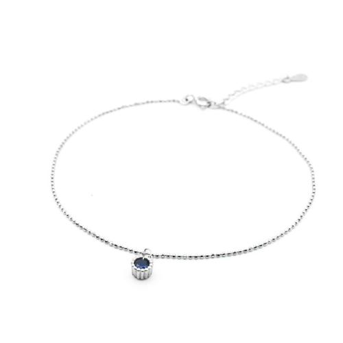 Fashion Sterling Silver Anklet, 925 Sterling Silver, with 3CM extender chain, micro pave cubic zirconia & for woman, silver color, Length:Approx 20 cm, Sold By PC