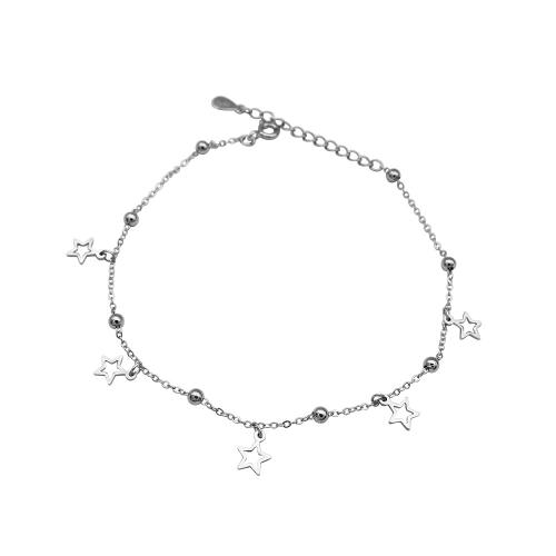 Fashion Sterling Silver Anklet, 925 Sterling Silver, with 3CM extender chain, Star, for woman, silver color, Length:Approx 20 cm, Sold By PC