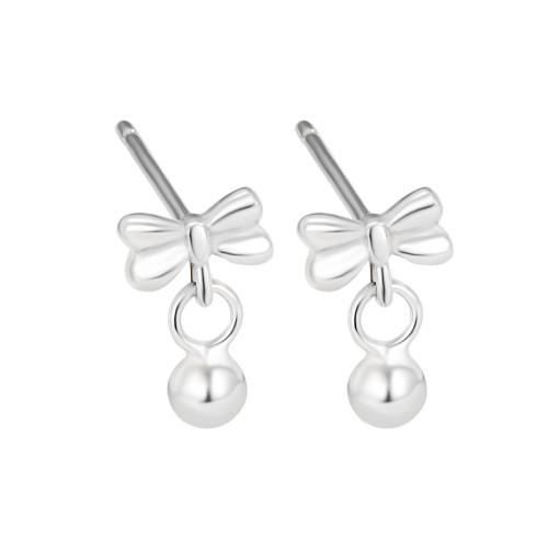 925 Sterling Silver Stud Earrings, Bowknot, for woman, silver color, Sold By Pair