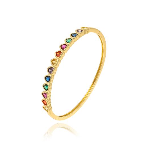 Bracelet cubique en laiton zircon pavent, coeur, Placage, pavé de micro zircon & pour femme, plus de couleurs à choisir, Vendu par PC