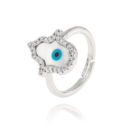 Bijoux Finger Evil Eye Anneau, laiton, avec résine, Placage, pavé de micro zircon & pour femme, plus de couleurs à choisir, Vendu par PC