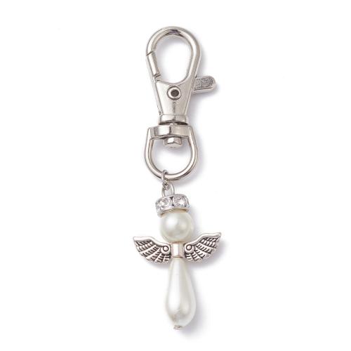 Tibetan Style Key Clasp, with Glass & Plastic Pearl, random style & DIY & different styles for choice & with rhinestone, mixed colors, 75mm, 30PCs/Bag, Sold By Bag