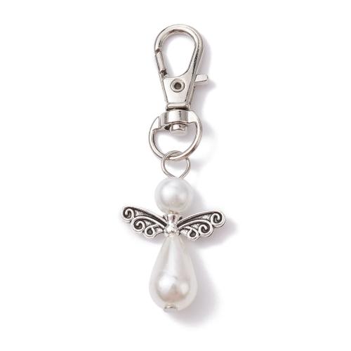 Tibetan Style Key Clasp, with Plastic Pearl, plated, DIY, more colors for choice, 63.50mm, Sold By PC