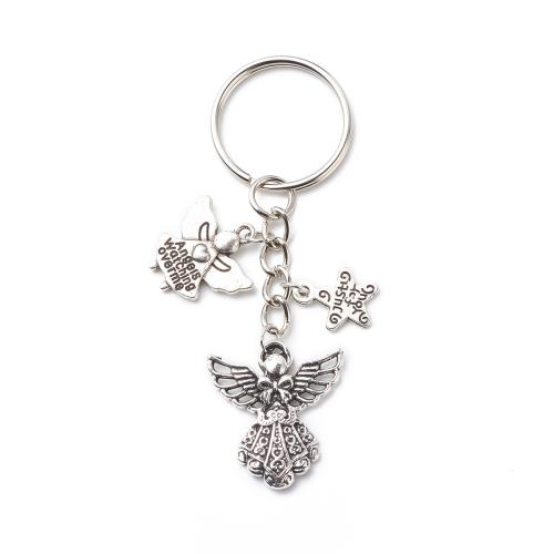 Tibetan Style Key Clasp, plated, portable & multifunctional & different styles for choice, silver color, 83mm, 30PCs/Bag, Sold By Bag