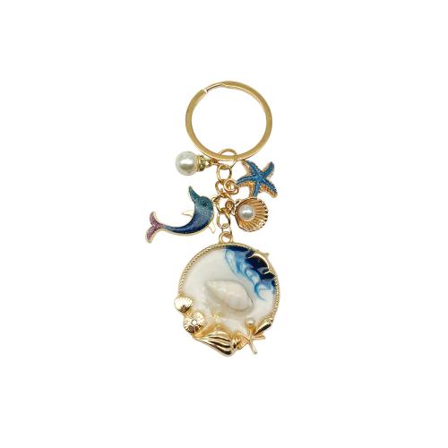 Tibetan Style Key Clasp, with Plastic Pearl, portable & multifunctional & enamel, golden, Sold By PC