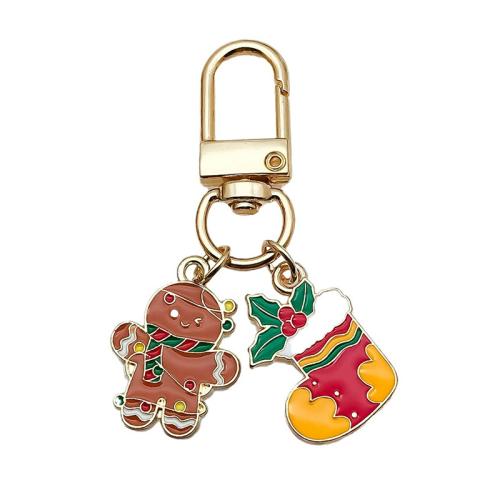 Tibetan Style Key Clasp, portable & Christmas Design & multifunctional & different styles for choice & enamel & with rhinestone, golden, Sold By PC