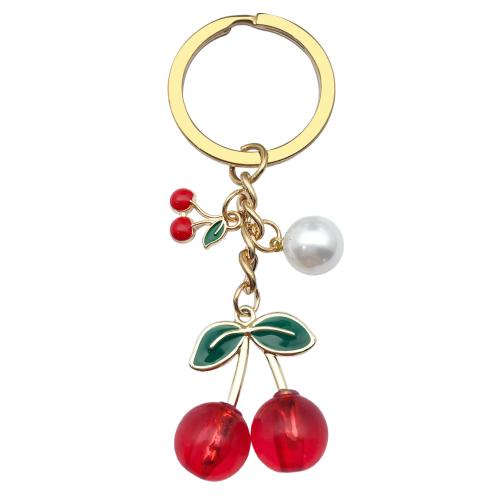 Tibetan Style Key Clasp, with Resin & Plastic Pearl, portable & multifunctional & enamel, golden, Sold By PC