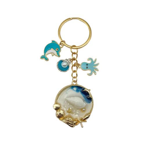 Tibetan Style Key Clasp, with Plastic Pearl, portable & multifunctional & enamel, golden, Sold By PC