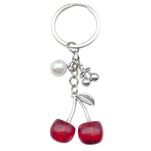 Tibetan Style Key Clasp, with Resin & Plastic Pearl, portable & multifunctional, silver color, Sold By PC