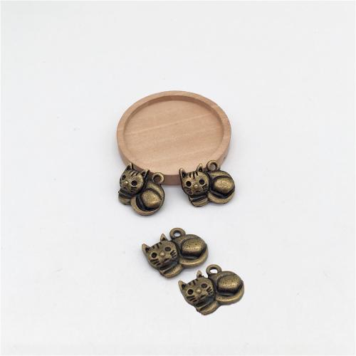 Tibetan Style Animal Pendants, Cat, antique bronze color plated, DIY, 16x13mm, 100PCs/Bag, Sold By Bag