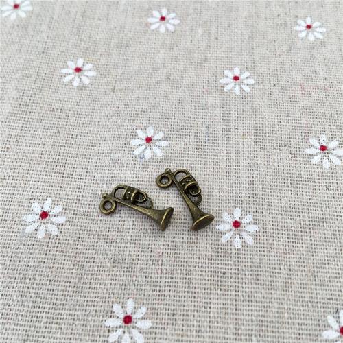 Musical Instrument Shaped Tibetan Style Pendants, Trumpet, antique bronze color plated, DIY, 20x9mm, 100PCs/Bag, Sold By Bag