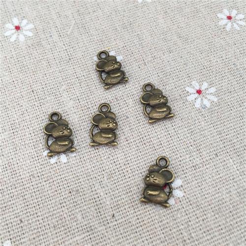 Tibetan Style Animal Pendants, Mouse, antique bronze color plated, DIY, 15x9mm, 100PCs/Bag, Sold By Bag