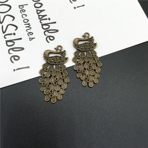 Tibetan Style Animal Pendants, Peacock, antique bronze color plated, DIY, 44x22mm, 100PCs/Bag, Sold By Bag