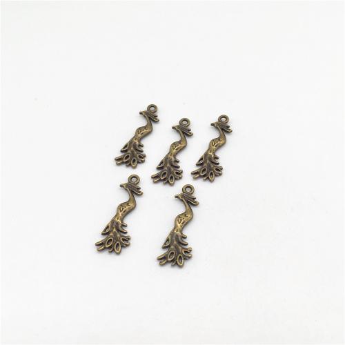 Tibetan Style Animal Pendants, Peacock, antique bronze color plated, DIY, 11x32mm, 100PCs/Bag, Sold By Bag