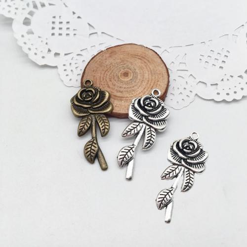 Tibetan Style Flower Pendants, Rose, plated, DIY, more colors for choice, 43x20x2.50mm, 100PCs/Bag, Sold By Bag