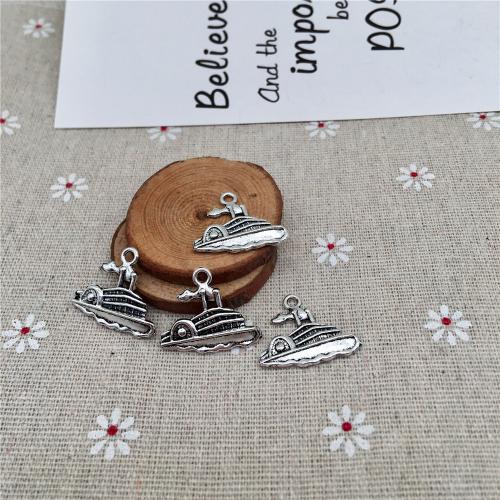 Véhicule en forme de pendentifs en alliage de Zinc, bateau, Plaqué de couleur d'argent, DIY, 20x24x3mm, 100PC/sac, Vendu par sac