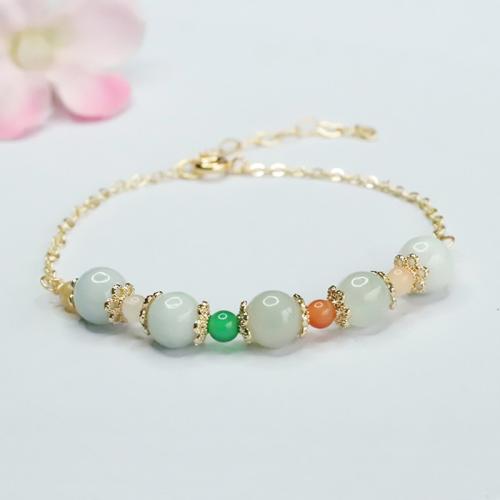 jade bracelet, avec alliage de zinc, style folk & pour femme, grade A, beads length 7-8mm, Longueur:Environ 6-8 pouce, Vendu par PC