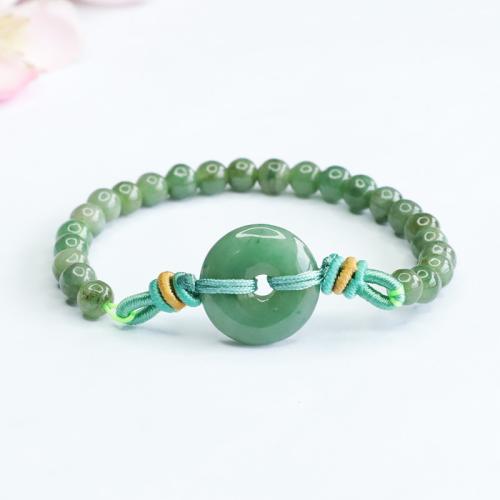 Jadeite Bracelet, with Polyester Cord, handmade, folk style & for woman, Grade A, beads length 6mm, Length:Approx 6-8 Inch, Sold By PC