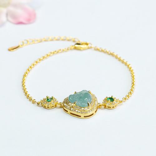 jade bracelet, avec alliage de zinc, bouddha, Placage de couleur d'or, style folk & pour femme & avec strass, Longueur:Environ 6-8 pouce, Vendu par PC