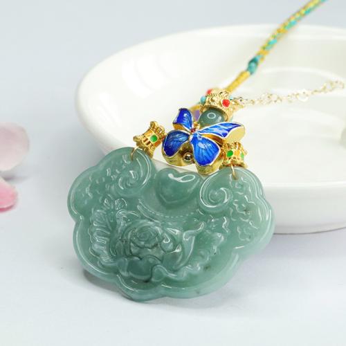 Gemstone Pendants Jewelry, Jadeite, with Brass, Carved, folk style & DIY, 47x58mm, Sold By PC