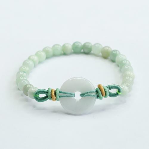 Jadeite Bracelet, with Polyester Cord, folk style & Unisex, Grade A, beads length 6mm, Length:Approx 6-8 Inch, Sold By PC