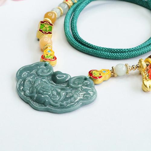 Gemstone Pendants Jewelry, Jadeite, Carved, folk style & DIY, 46x29mm, Sold By PC