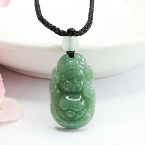 Gemstone Pendants Jewelry, Jadeite, God of Wealth, Carved, folk style & DIY, green, Grade A, 22x14x5mm, Sold By PC