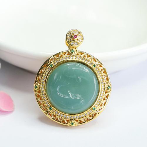 Gemstone Pendants Jewelry, Jadeite, with Brass, Round, folk style & DIY, Grade A, 19mm, Sold By PC