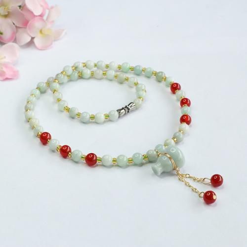 Jadeit Halskette, mit Roter Achat, Kalebasse, Folk-Stil & unisex, beads length 5mm, Länge:ca. 20 ZollInch, verkauft von PC