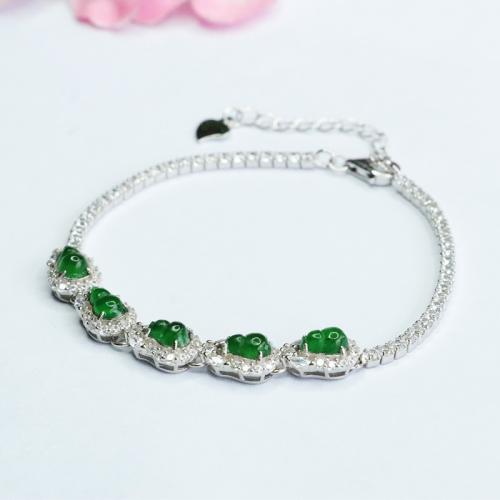 jade bracelet, avec Argent sterling 925, calebasse, style folk & pour femme & avec strass, Longueur:Environ 6-8 pouce, Vendu par PC