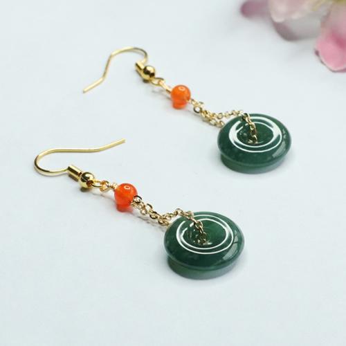 Jadeite Drop Earring, with Tibetan Style, folk style & for woman, jadeite size 14x4mm, earring length 30-40mm, Sold By Pair