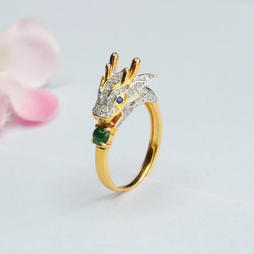 Jadeite Cuff Finger Ring, with 925 Sterling Silver, Dragon, gold color plated, folk style & for woman & with rhinestone, US Ring Size:6-8, Sold By PC