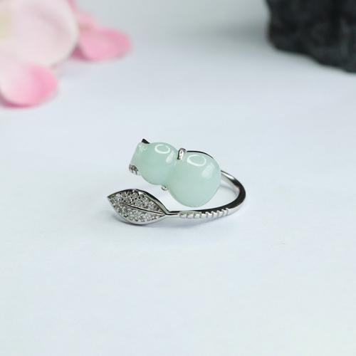 Jadeite Cuff Finger Ring, with 925 Sterling Silver, Calabash, folk style & for woman & with rhinestone, US Ring Size:6-8, Sold By PC