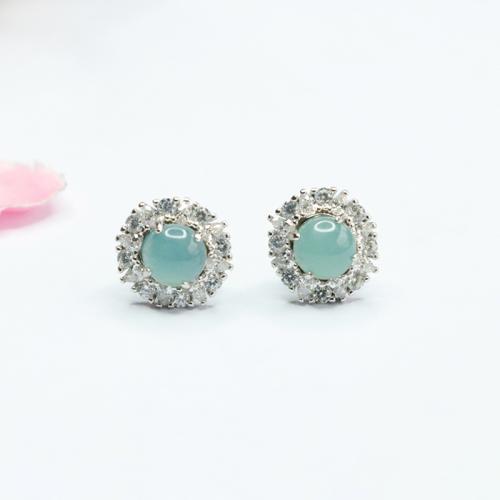 Jadeite Stud Earring, with 925 Sterling Silver, folk style & for woman & with rhinestone, 5mm, Sold By Pair