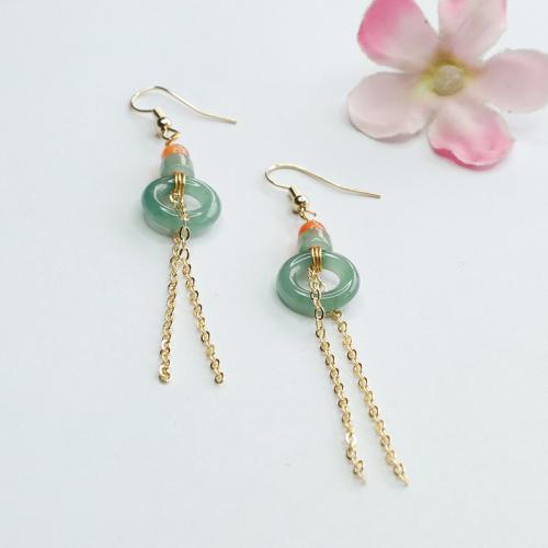 Jadeite Tassel Earring, with Tibetan Style, folk style & for woman, jadeite length 13mm, earring length 35-45mm, Sold By Pair