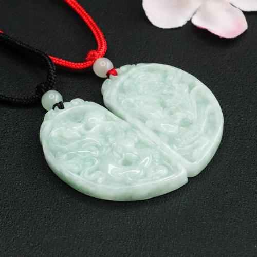 Gemstone Pendants Jewelry, Jadeite, Carved, folk style & DIY & for couple, 42x24x5mm, Sold By Pair